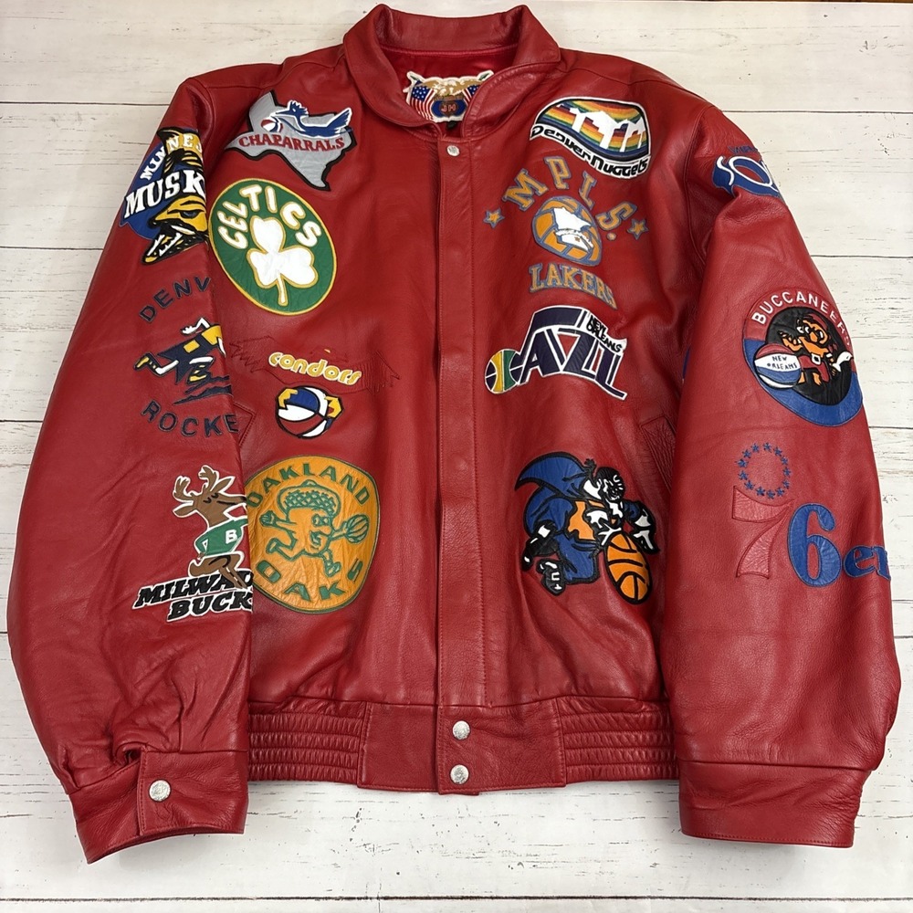 Jeff Hamilton Leather Jacket NBA ABA Patchwork Vintage 5XL Big Tall